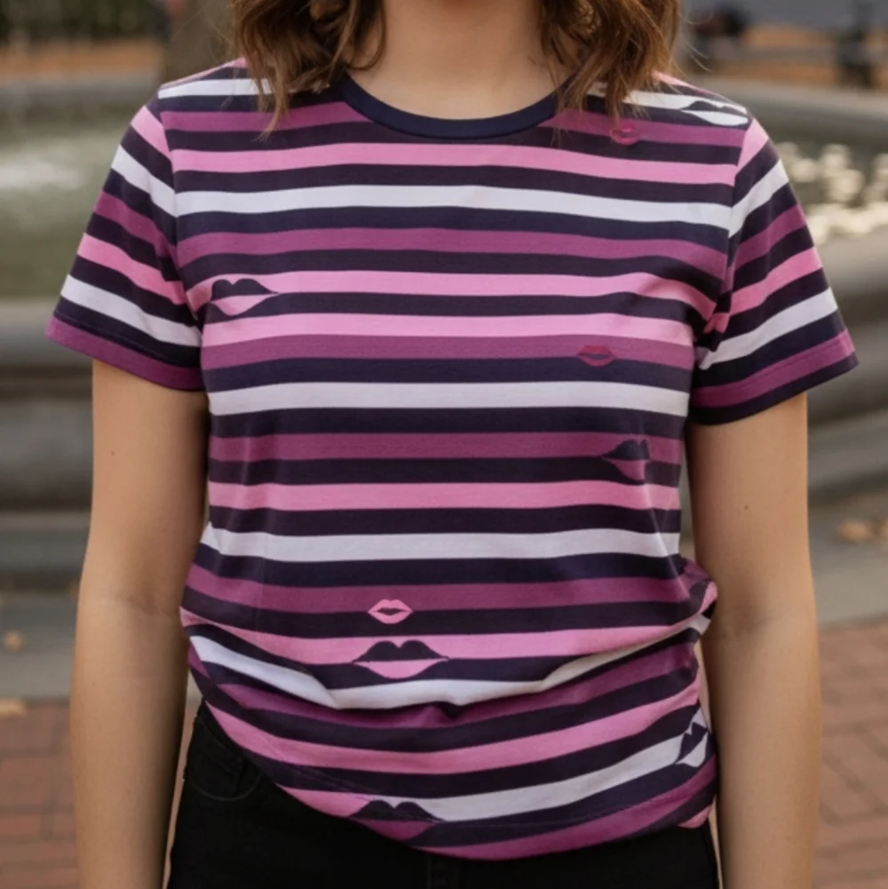 Kate Spade Striped Pink & Purple Lips Graphic Tee Size S